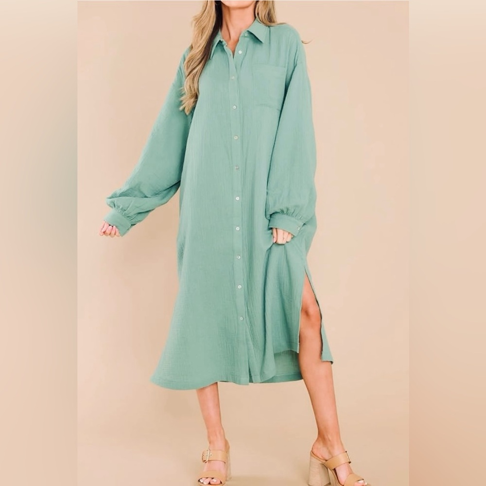Elegant Green Shirt Dress - Picture 3 of 11